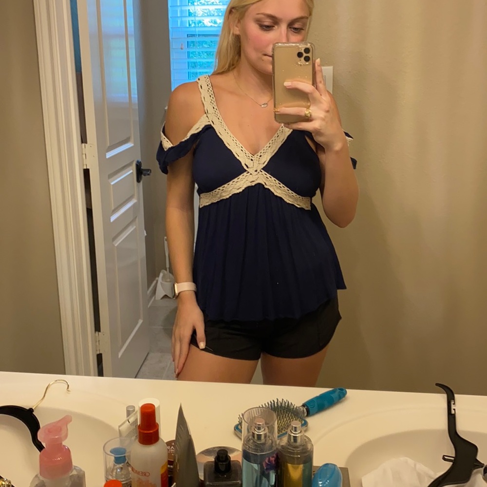 Navy Off-the-Shoulder Blouse